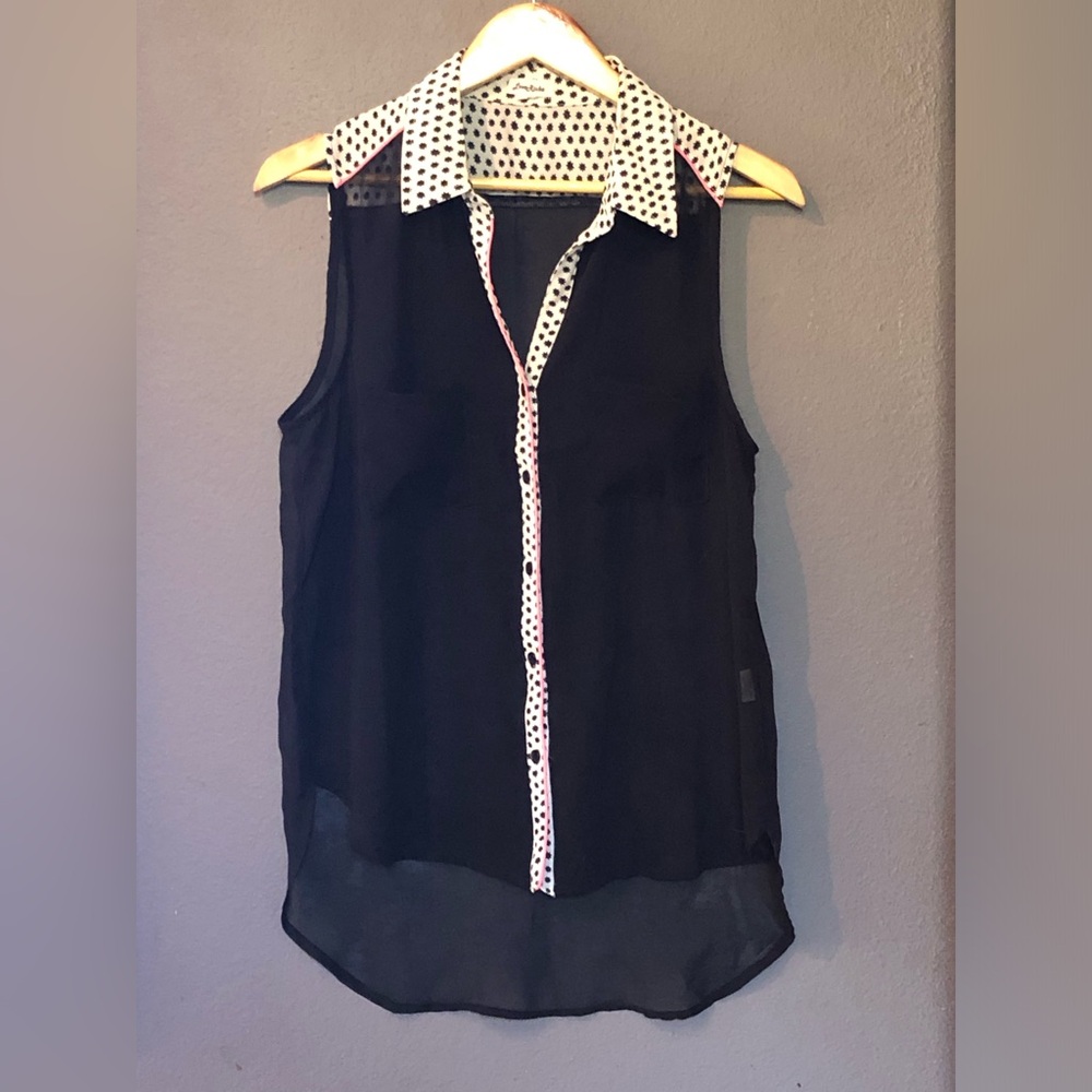Sheer Black, Button Down Blouse trimmed with Stars